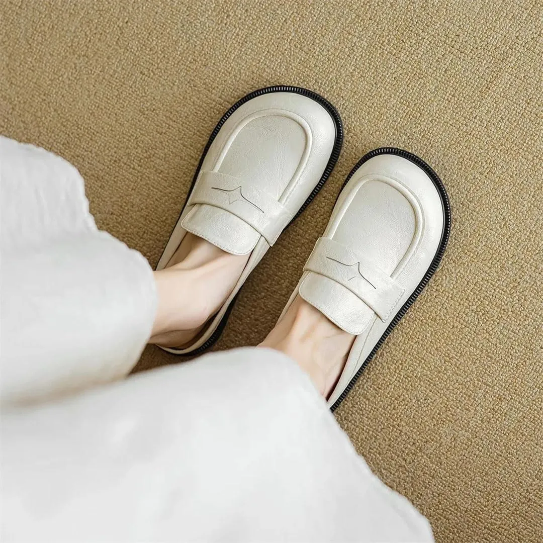WomenS British Style Low Flat Heel Shallow Pull On Fashion Mules for Daily Shopping and Walking