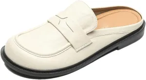 WomenS British Style Low Flat Heel Shallow Pull On Fashion Mules for Daily Shopping and Walking