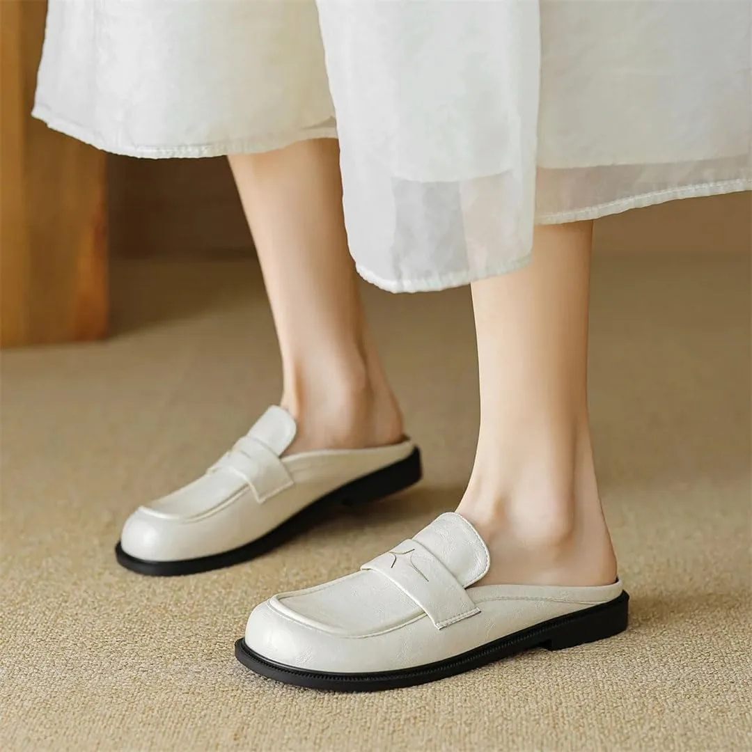 WomenS British Style Low Flat Heel Shallow Pull On Fashion Mules for Daily Shopping and Walking