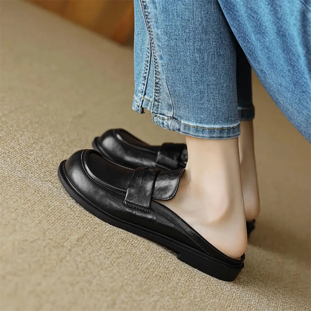 WomenS British Style Low Flat Heel Shallow Pull On Fashion Mules for Daily Shopping and Walking