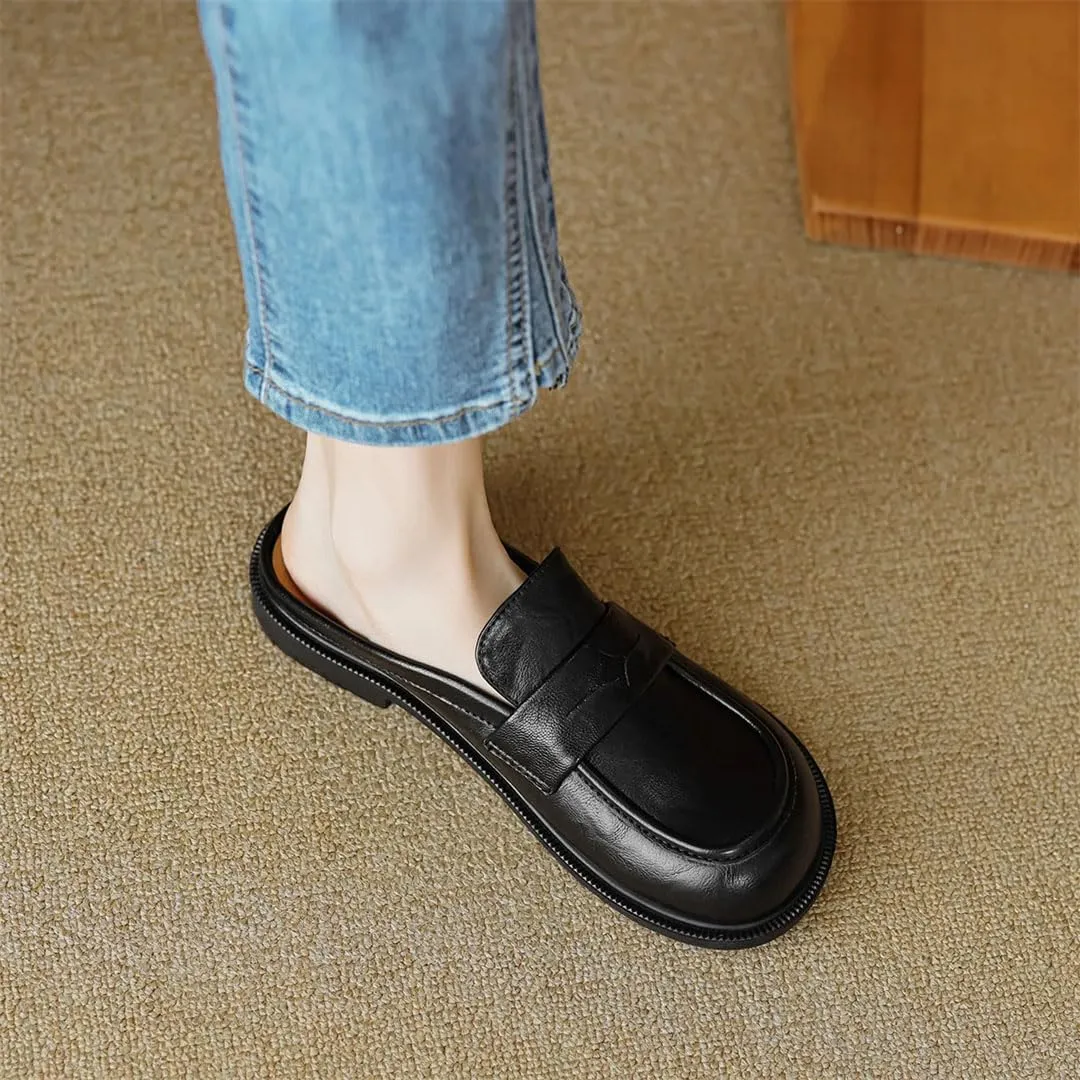 WomenS British Style Low Flat Heel Shallow Pull On Fashion Mules for Daily Shopping and Walking