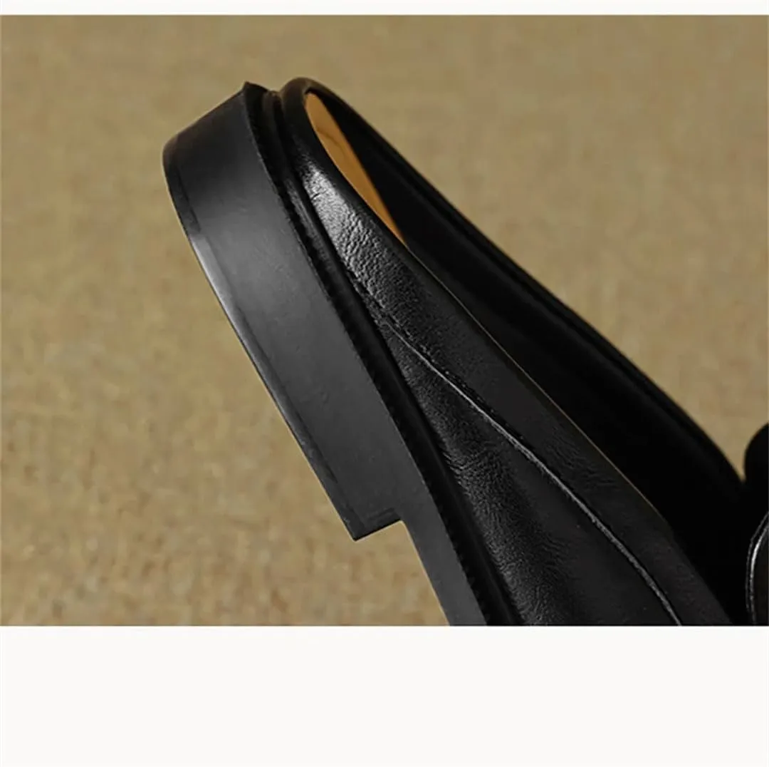 WomenS British Style Low Flat Heel Shallow Pull On Fashion Mules for Daily Shopping and Walking
