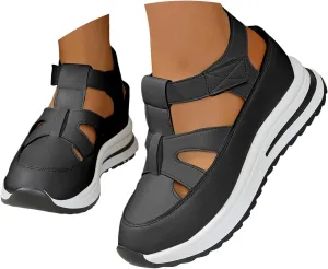 Womens Comfy Wedge Sandals Orthopedic Closed Toe Hollow Out Cushioned Footbed Arch Support Sports Sandal Ladies Comfortable Summer Adjustable Strappy Shoes for Hiking Walking Outdoor Indoor