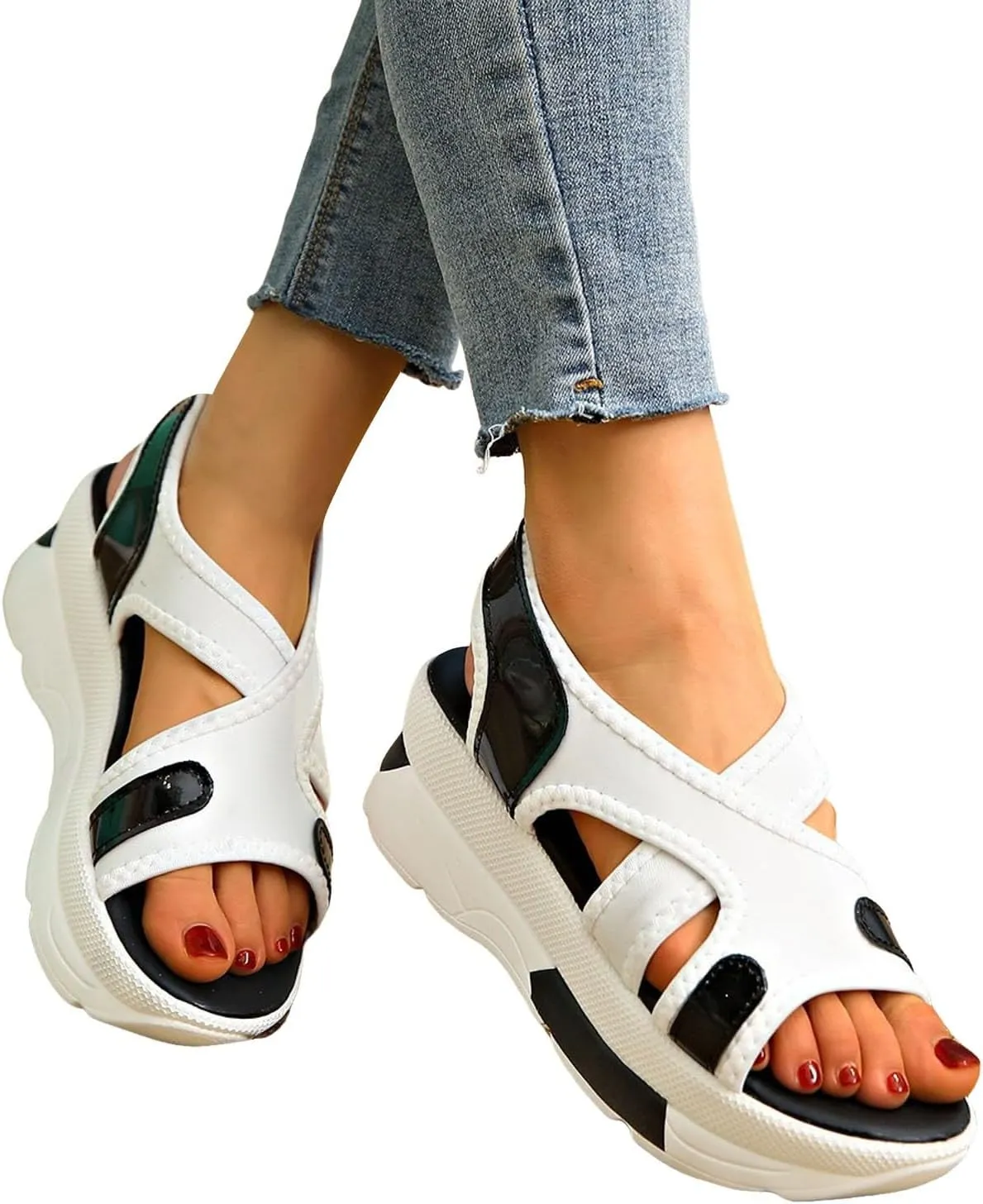 Womens Comfy Wedge Sandals Orthopedic X-Band Cushioned Footbed Arch Support Sports Sandals Ladies Comfortable Summer Slingback Adjustable Strappy Shoes for Hiking Walking Outdoor Indoor