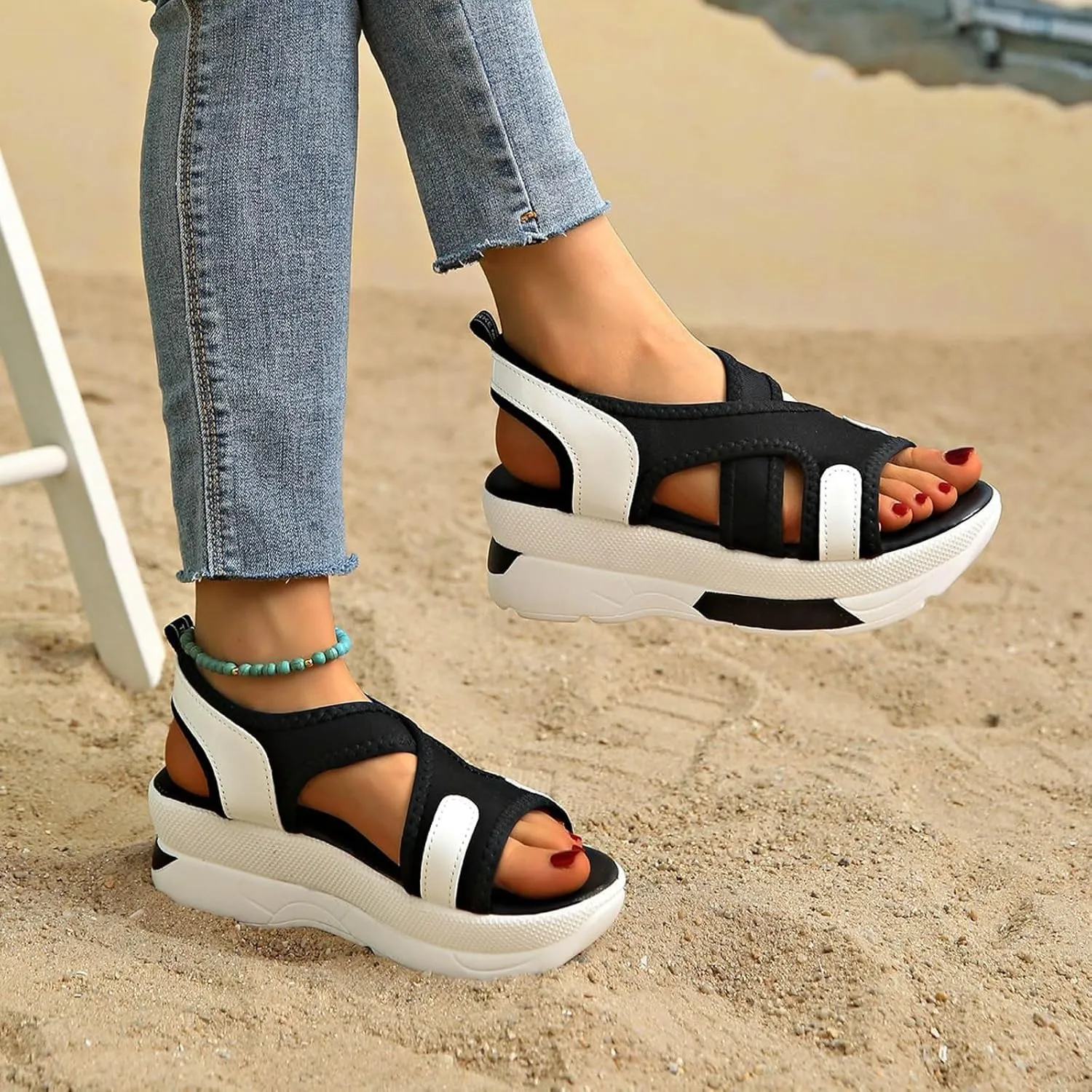 Womens Comfy Wedge Sandals Orthopedic X-Band Cushioned Footbed Arch Support Sports Sandals Ladies Comfortable Summer Slingback Adjustable Strappy Shoes for Hiking Walking Outdoor Indoor