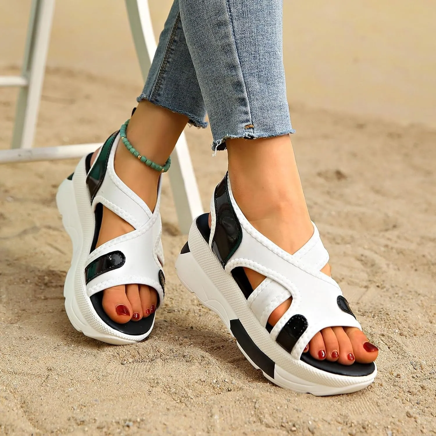 Womens Comfy Wedge Sandals Orthopedic X-Band Cushioned Footbed Arch Support Sports Sandals Ladies Comfortable Summer Slingback Adjustable Strappy Shoes for Hiking Walking Outdoor Indoor