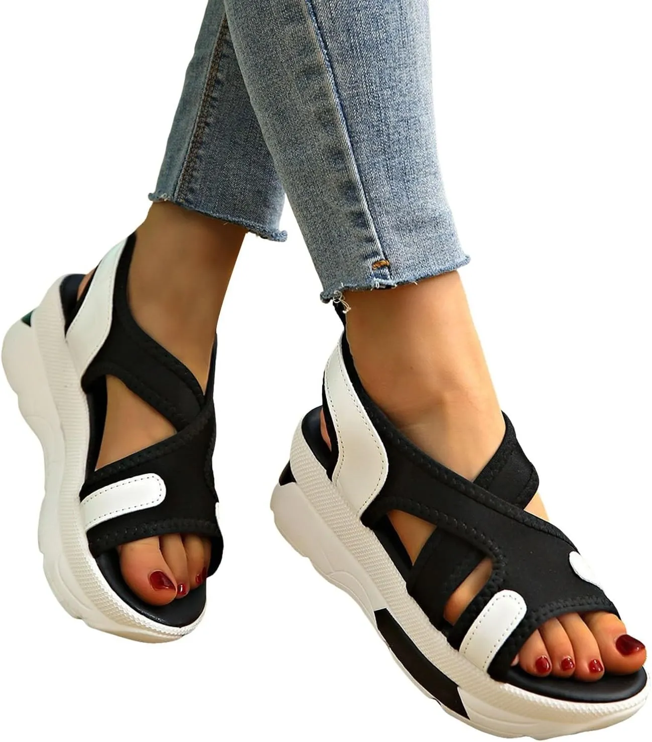 Womens Comfy Wedge Sandals Orthopedic X-Band Cushioned Footbed Arch Support Sports Sandals Ladies Comfortable Summer Slingback Adjustable Strappy Shoes for Hiking Walking Outdoor Indoor
