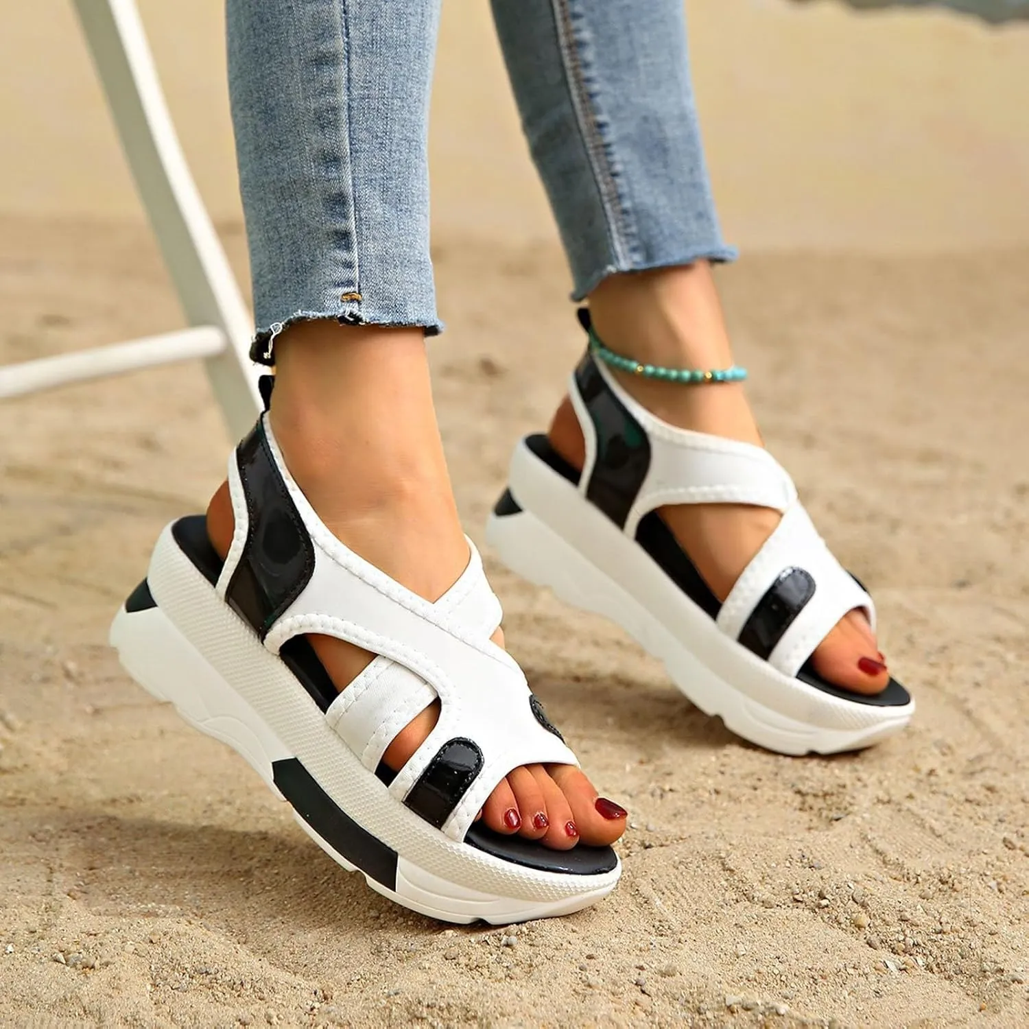 Womens Comfy Wedge Sandals Orthopedic X-Band Cushioned Footbed Arch Support Sports Sandals Ladies Comfortable Summer Slingback Adjustable Strappy Shoes for Hiking Walking Outdoor Indoor