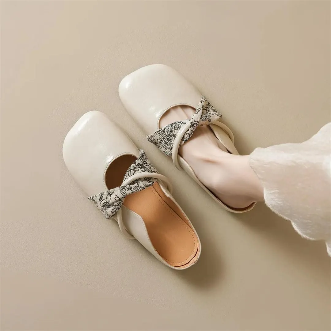 WomenS Concise Flat Heel Microfiber Leather Shallow Pull On Mules for Daily Shopping and Walking