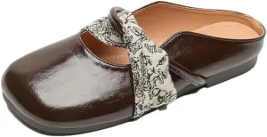 WomenS Concise Flat Heel Microfiber Leather Shallow Pull On Mules for Daily Shopping and Walking