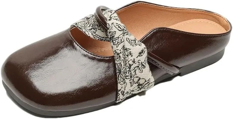 WomenS Concise Flat Heel Microfiber Leather Shallow Pull On Mules for Daily Shopping and Walking