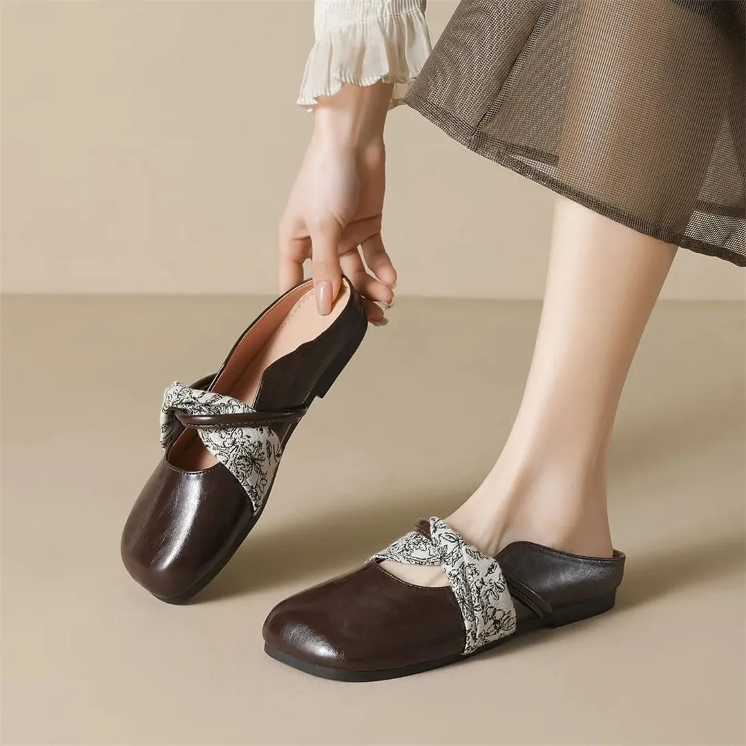 WomenS Concise Flat Heel Microfiber Leather Shallow Pull On Mules for Daily Shopping and Walking