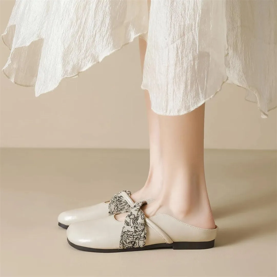WomenS Concise Flat Heel Microfiber Leather Shallow Pull On Mules for Daily Shopping and Walking