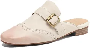 WomenS Concise Genuine Leather Round Toe Slip On Low Square Heel Casual Mules for Daily Shopping and Walking