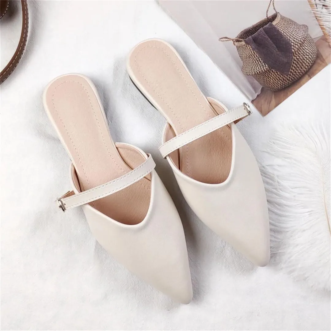 WomenS Concise Pointed Toe Flat Heel Microfiber Shallow Pull On Mules for Daily Shopping and Walking