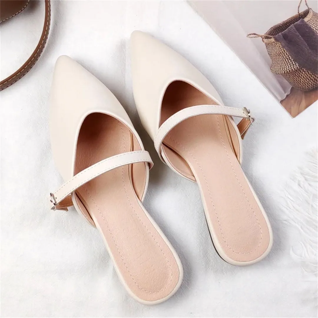 WomenS Concise Pointed Toe Flat Heel Microfiber Shallow Pull On Mules for Daily Shopping and Walking