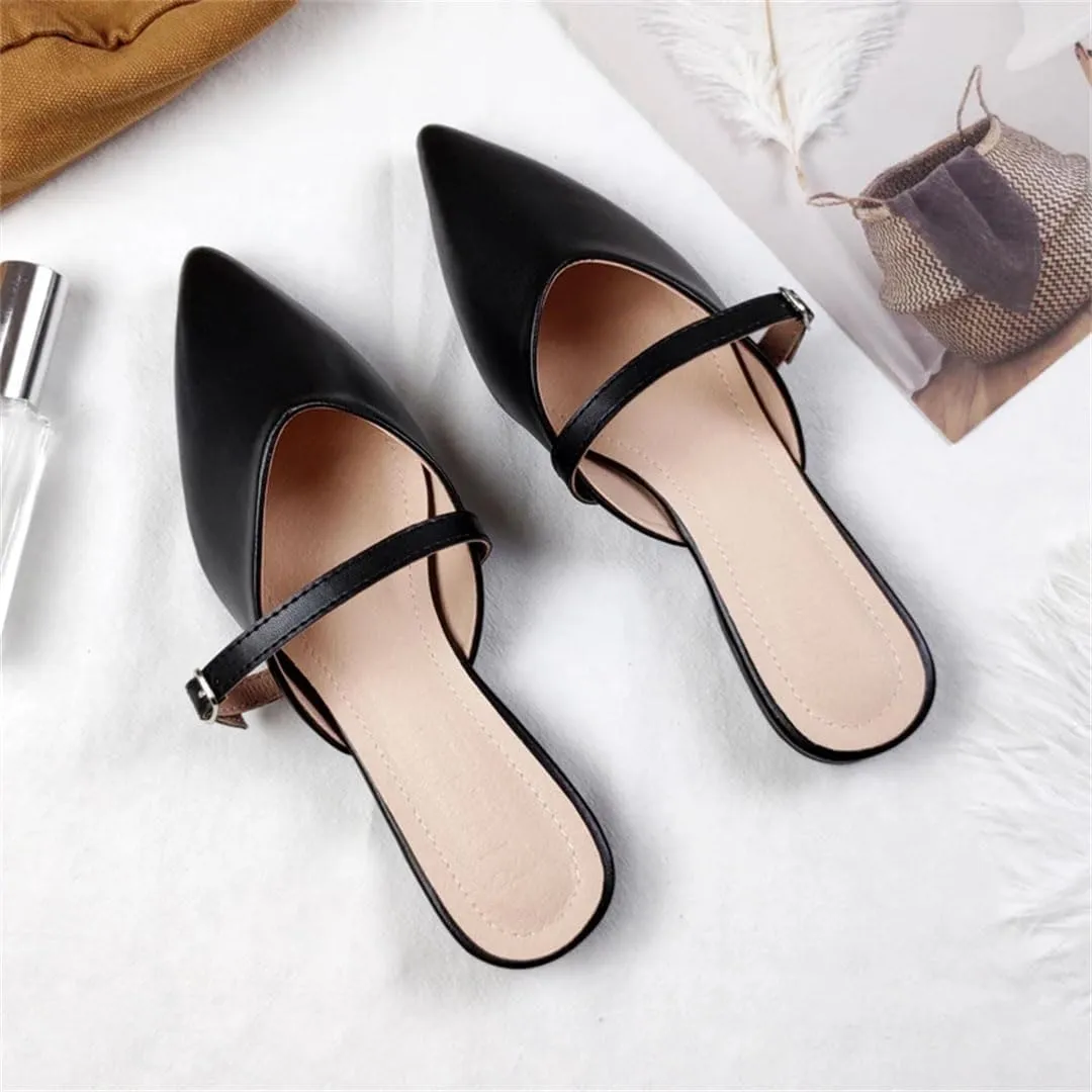 WomenS Concise Pointed Toe Flat Heel Microfiber Shallow Pull On Mules for Daily Shopping and Walking