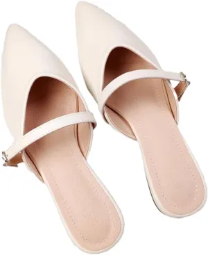 WomenS Concise Pointed Toe Flat Heel Microfiber Shallow Pull On Mules for Daily Shopping and Walking