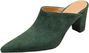 WomenS Concise Style Slip-On Pointed Toe High Heel Suede Square Heel Mules for Daily Shopping and Walking