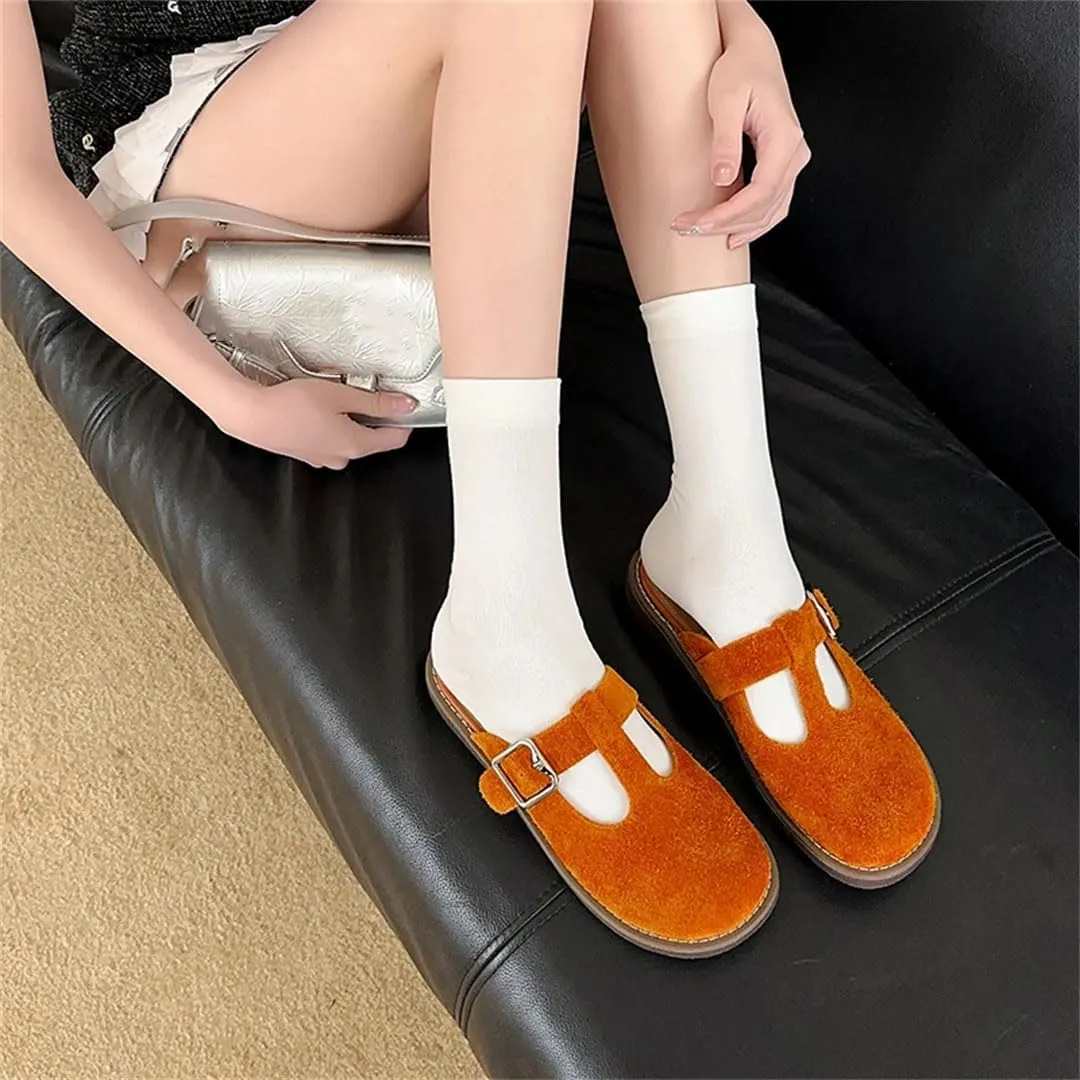 WomenS Concise Style Slip-On Round Toe Genuine Leather Mules for Daily Shopping and Walking