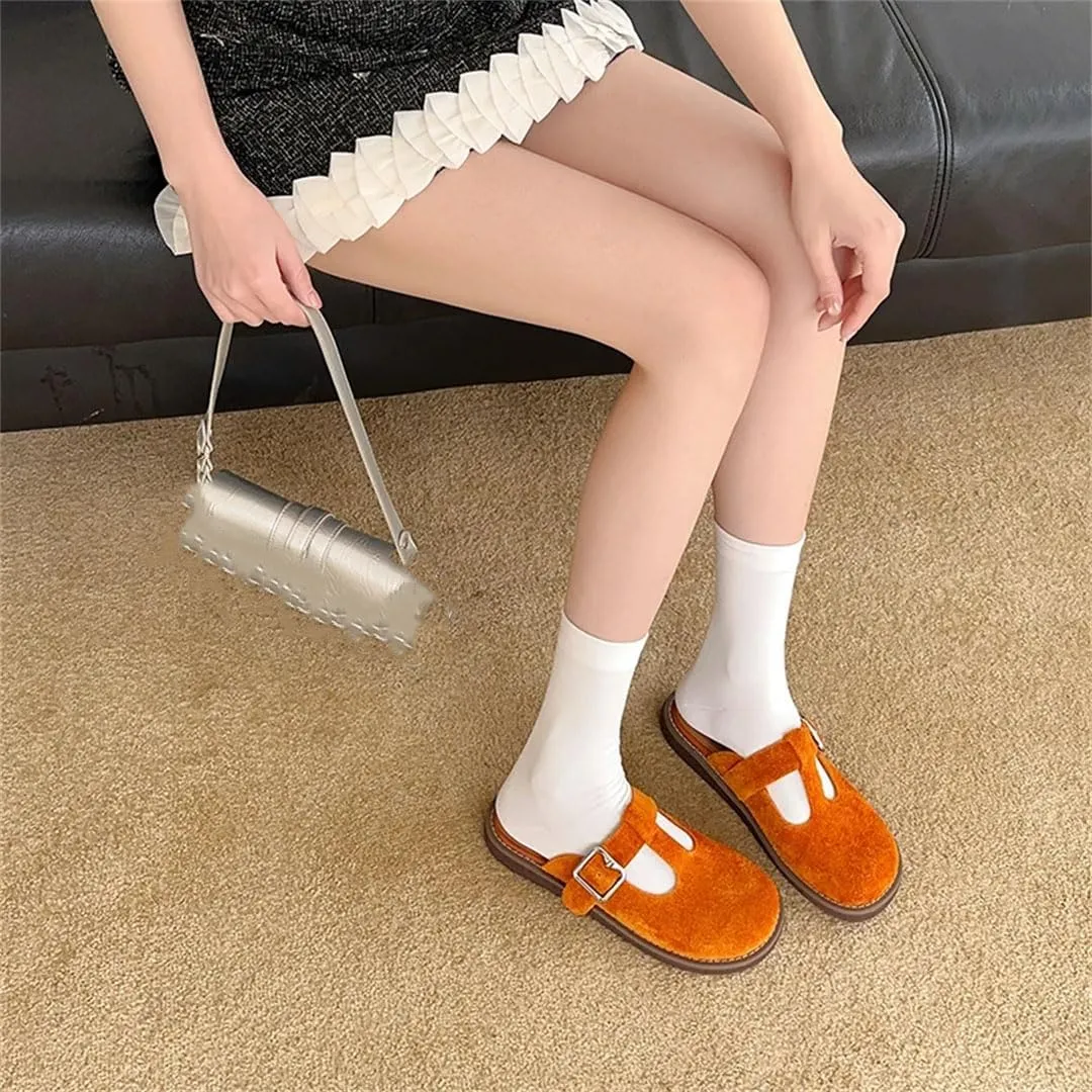WomenS Concise Style Slip-On Round Toe Genuine Leather Mules for Daily Shopping and Walking