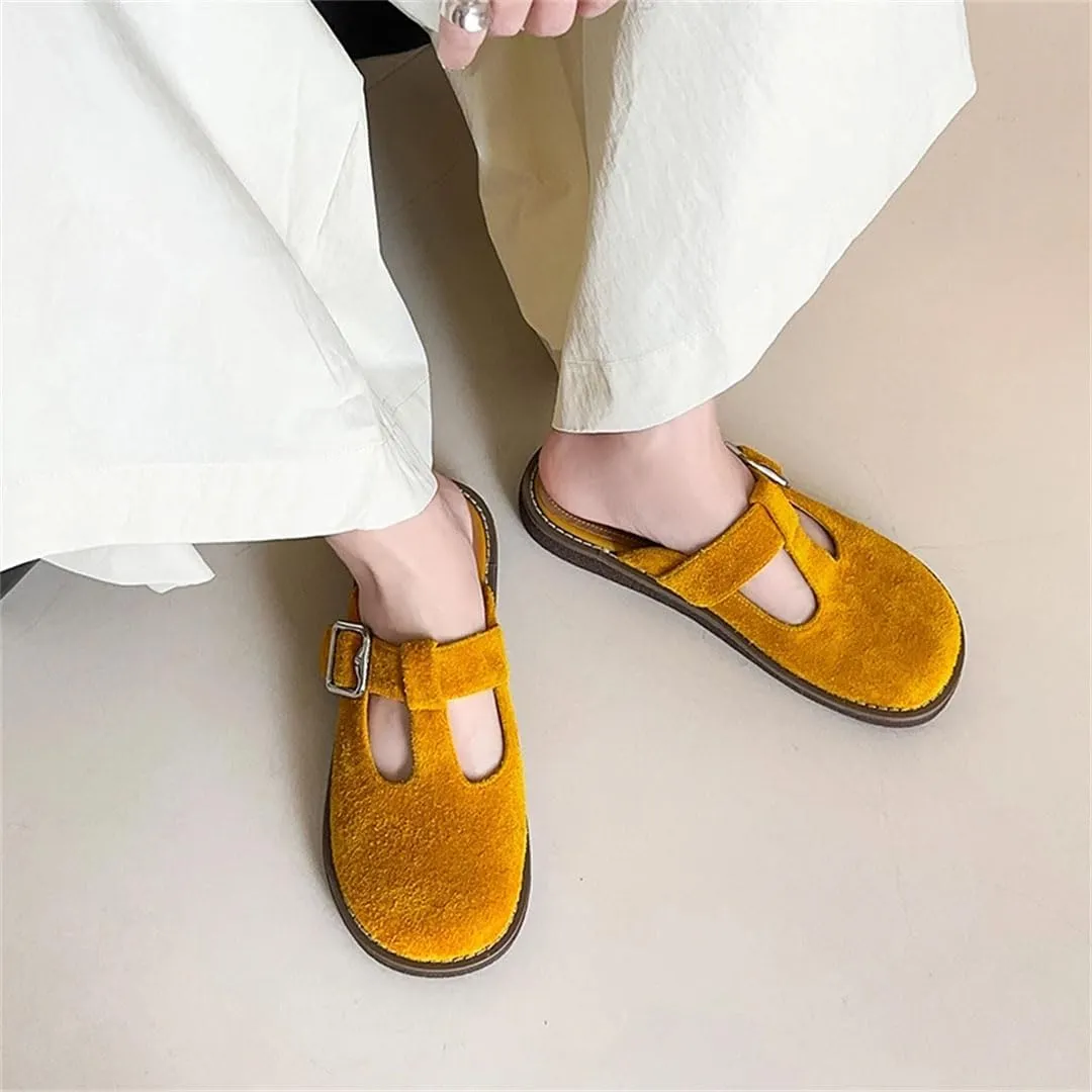 WomenS Concise Style Slip-On Round Toe Genuine Leather Mules for Daily Shopping and Walking