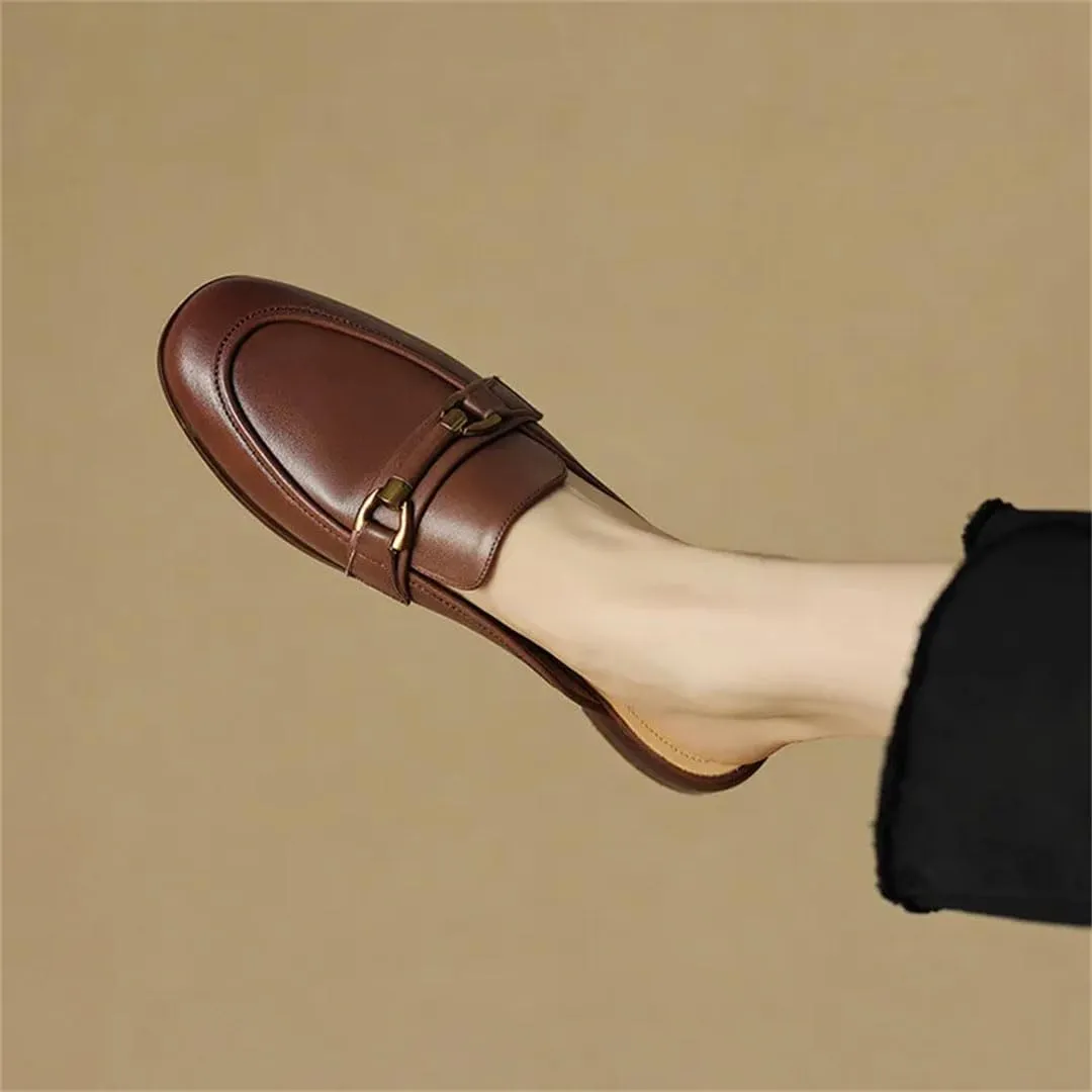 WomenS Designer Genuine Leather Low Square Heel Platform Pull On Metal Chain Casual Mules for Daily Shopping and Walking