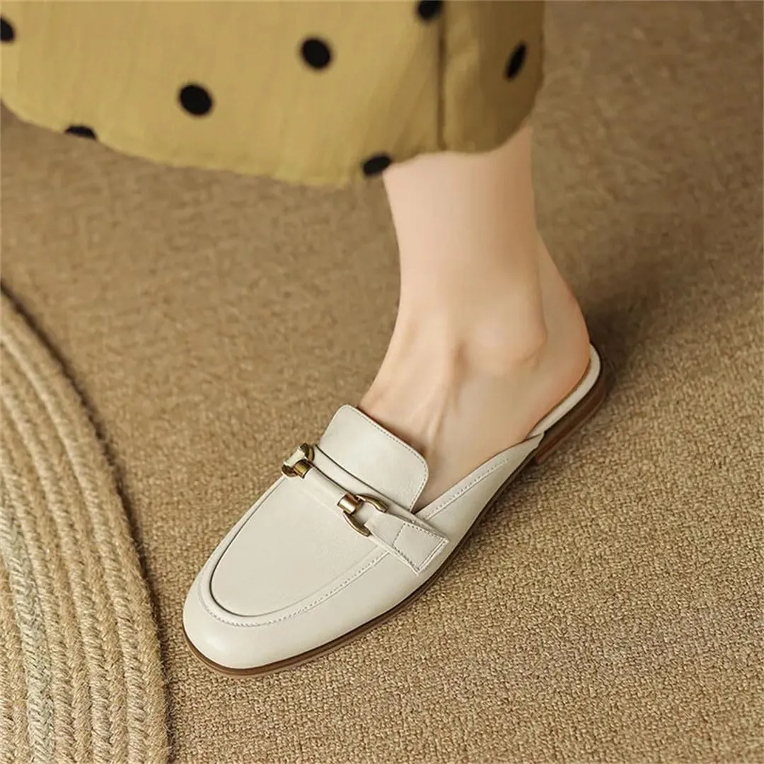 WomenS Designer Genuine Leather Low Square Heel Platform Pull On Metal Chain Casual Mules for Daily Shopping and Walking