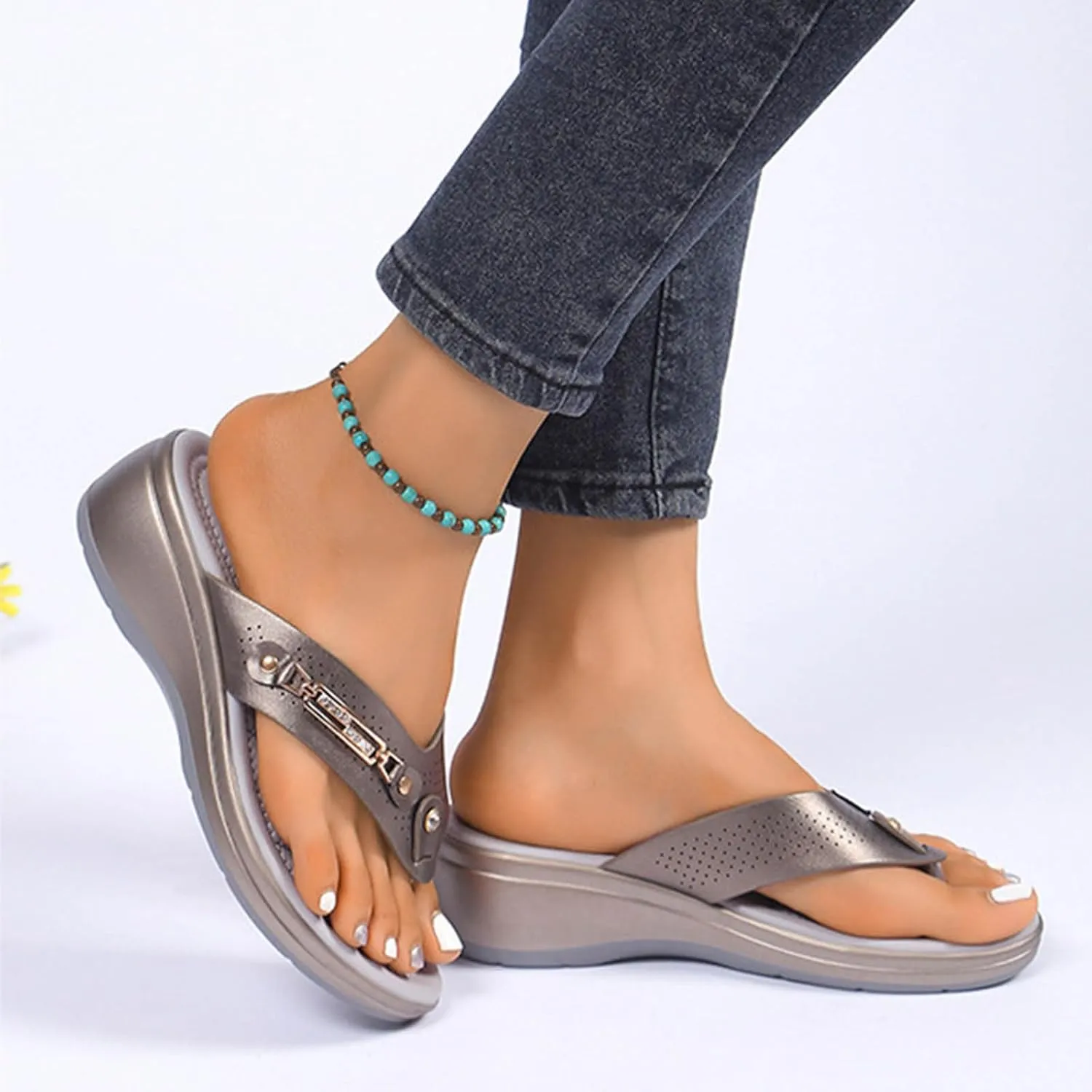 Womens Dress Shoes Platform Flip Flops Comfy Wedge Sandals Casual Anti Slip Lightweight Open Toe Slides