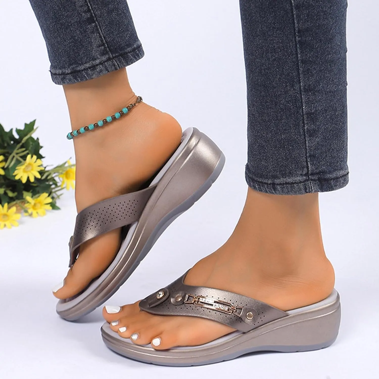Womens Dress Shoes Platform Flip Flops Comfy Wedge Sandals Casual Anti Slip Lightweight Open Toe Slides