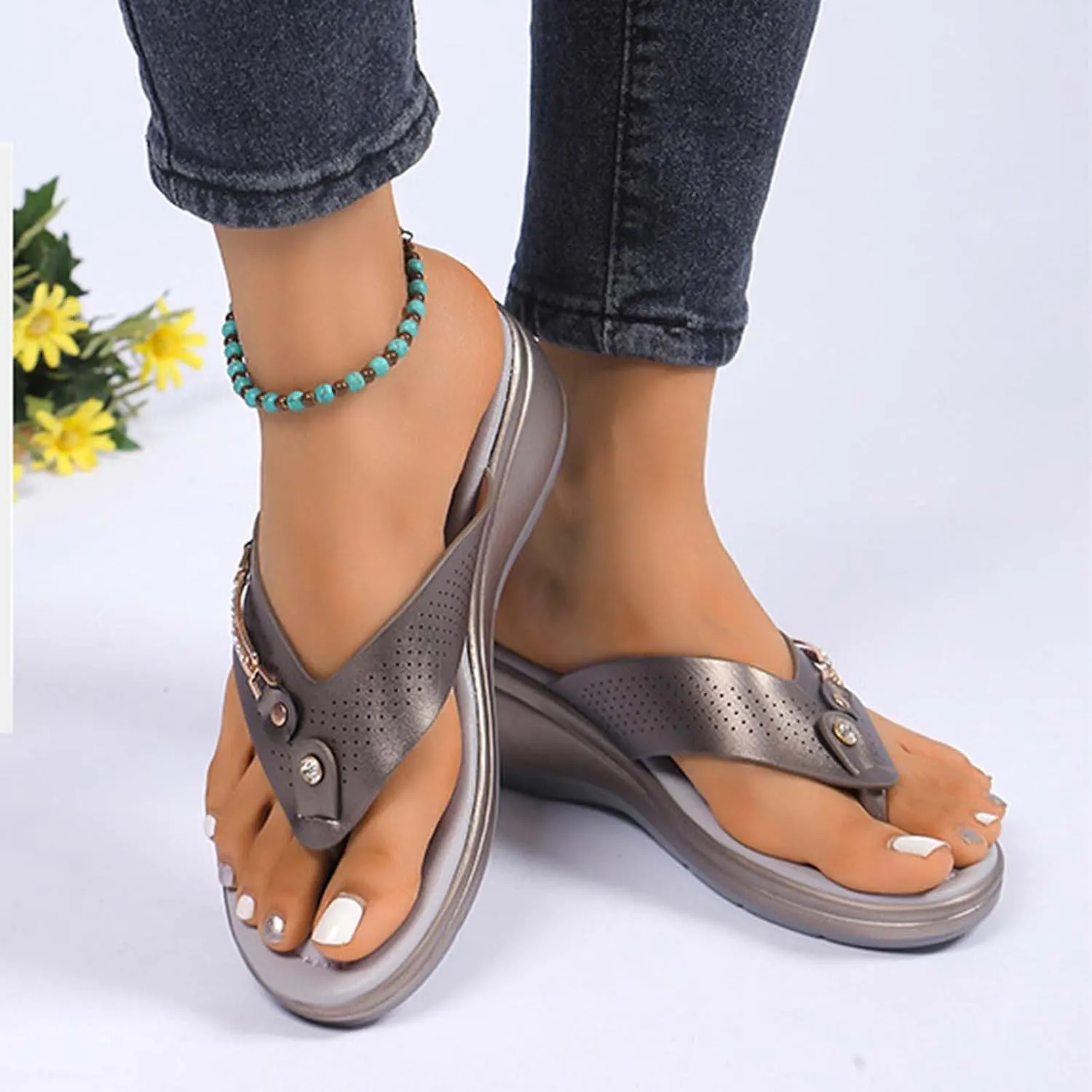 Womens Dress Shoes Platform Flip Flops Comfy Wedge Sandals Casual Anti Slip Lightweight Open Toe Slides