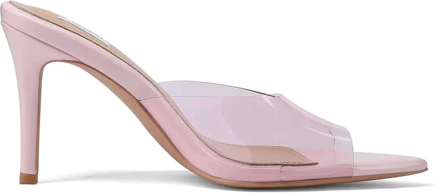 Women's Elegant Clear Pointed Open Toe Stiletto Heel Slide Sandals Sexy Slip On 3 inch High Heels Mules Slippers Summer Party Shoes