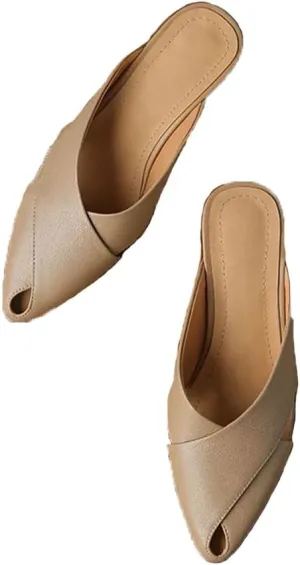 WomenS Elegant Genuine Leather Pointed Toe Mid Square Heel Mules for Daily Shopping and Walking