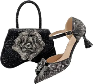 Women's Fashion Evening Party Shoes and Bag Set with Peep Toe Thin Heel Basic Pumps for Dress