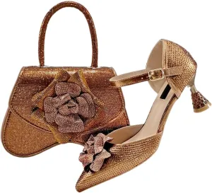 Women's Fashion Evening Party Shoes and Bag Set with Peep Toe Thin Heel Basic Pumps for Dress