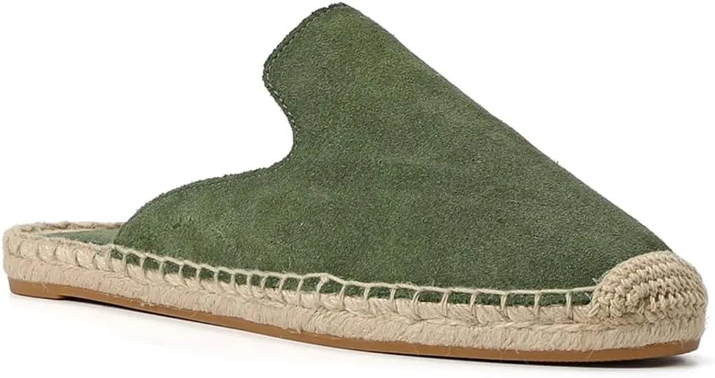 WomenS Flat Heel Suede Upper Leather Lining Hemp Insole Pull On Casual Style Outdoor Mules