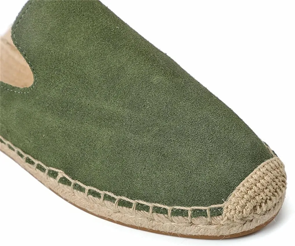 WomenS Flat Heel Suede Upper Leather Lining Hemp Insole Pull On Casual Style Outdoor Mules
