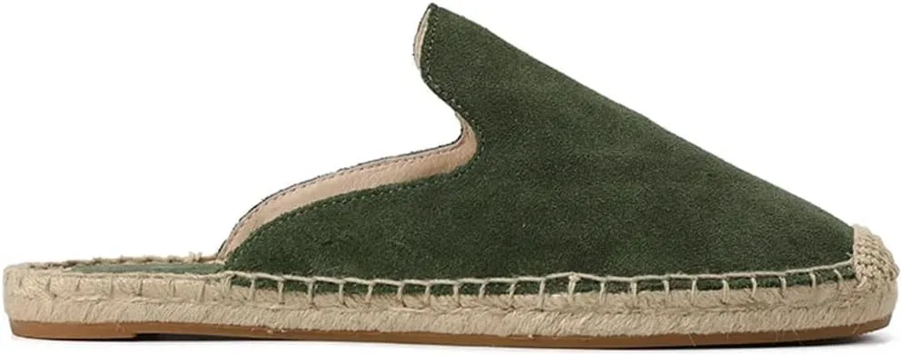 WomenS Flat Heel Suede Upper Leather Lining Hemp Insole Pull On Casual Style Outdoor Mules