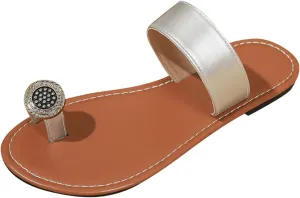 Womens Flat Sandals Comfortable Flip Flops Slide Sandals Summer Beach Shoes With Metal Women Womens Flat Dress Shoes