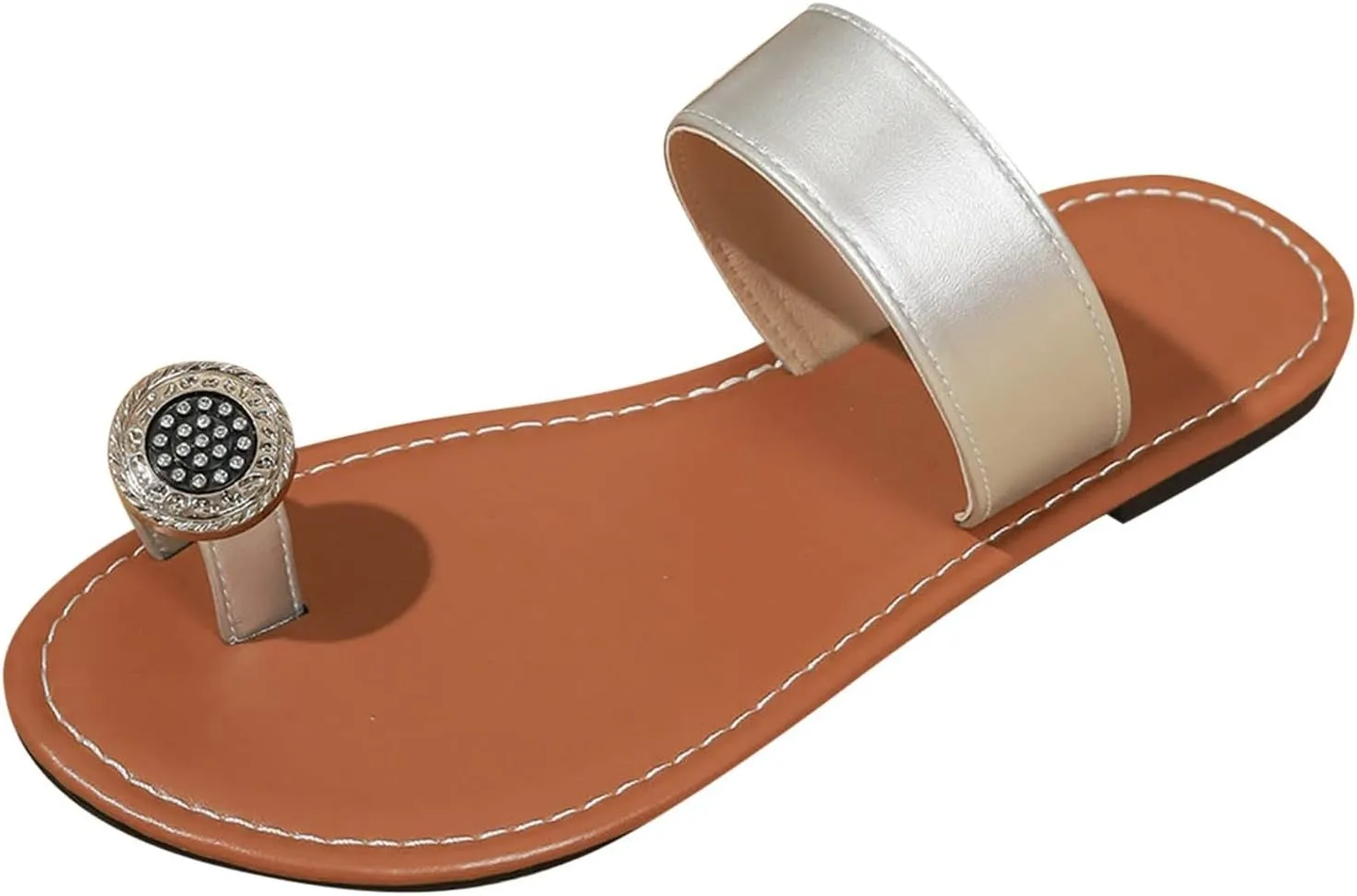 Womens Flat Sandals Comfortable Flip Flops Slide Sandals Summer Beach Shoes With Metal Women Womens Flat Dress Shoes