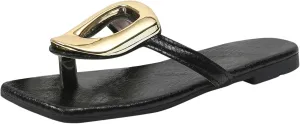 Womens Flat Sandals Comfortable Flip Flops Slide Sandals Summer Beach Shoes With Metal Womens Summer Dress Shoes