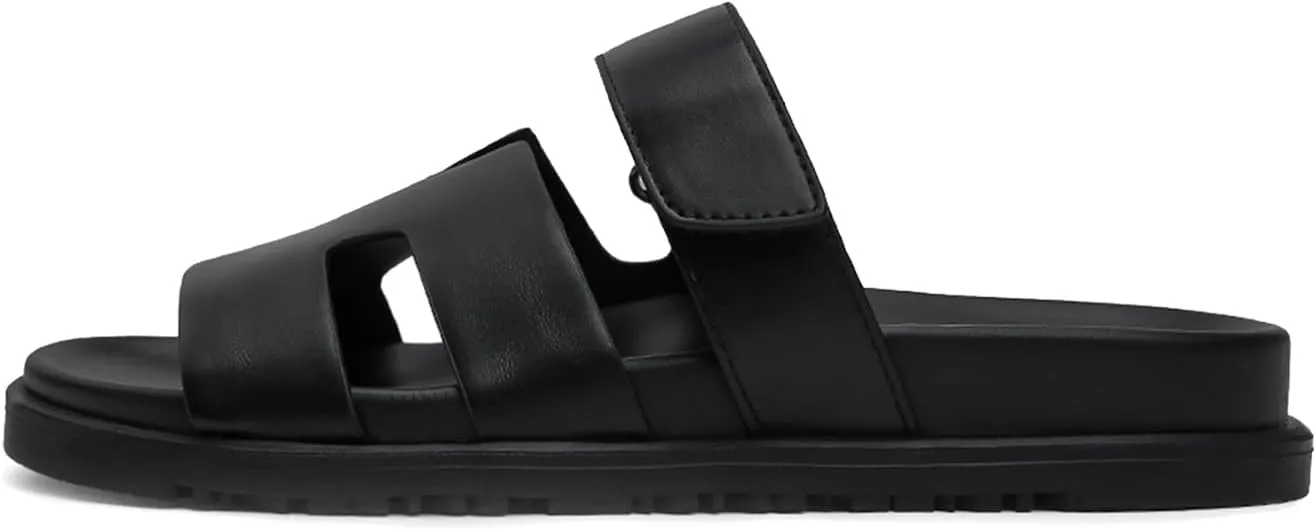 Womens Flat Sandals for Womens 2025 Summer Cute Leather Slippers Comfortable Non Slip ladies Platform Slide Sandal Mules