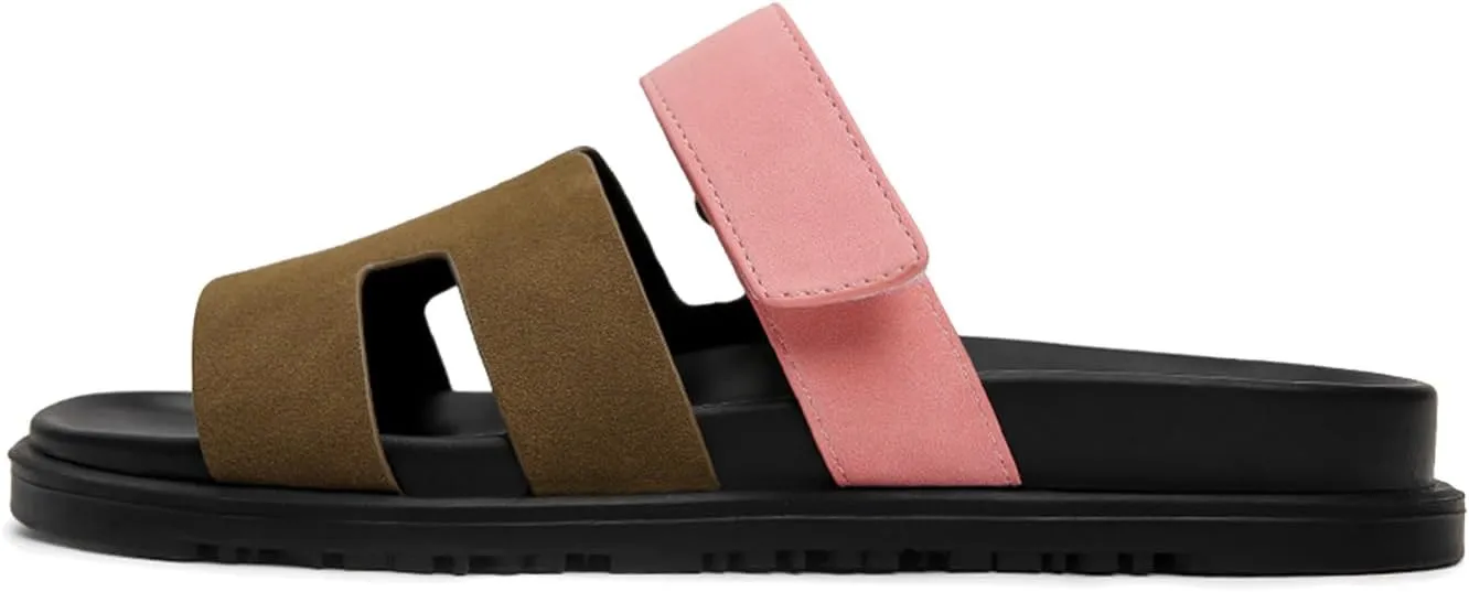 Womens Flat Sandals for Womens 2025 Summer Cute Leather Slippers Comfortable Non Slip ladies Platform Slide Sandal Mules