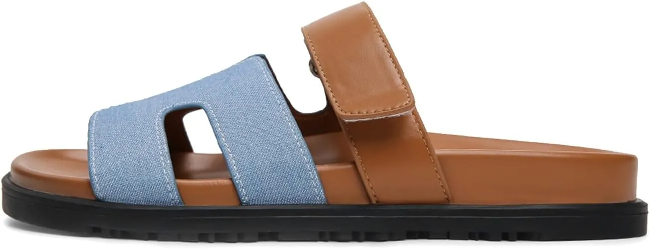 Womens Flat Sandals for Womens 2025 Summer Cute Leather Slippers Comfortable Non Slip ladies Platform Slide Sandal Mules