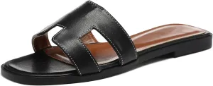 Womens Flat Sandals for Womens 2025 Summer Dressy Slippers Non Slip Comfortable Leather Slippers Cute Open Toe Shoes