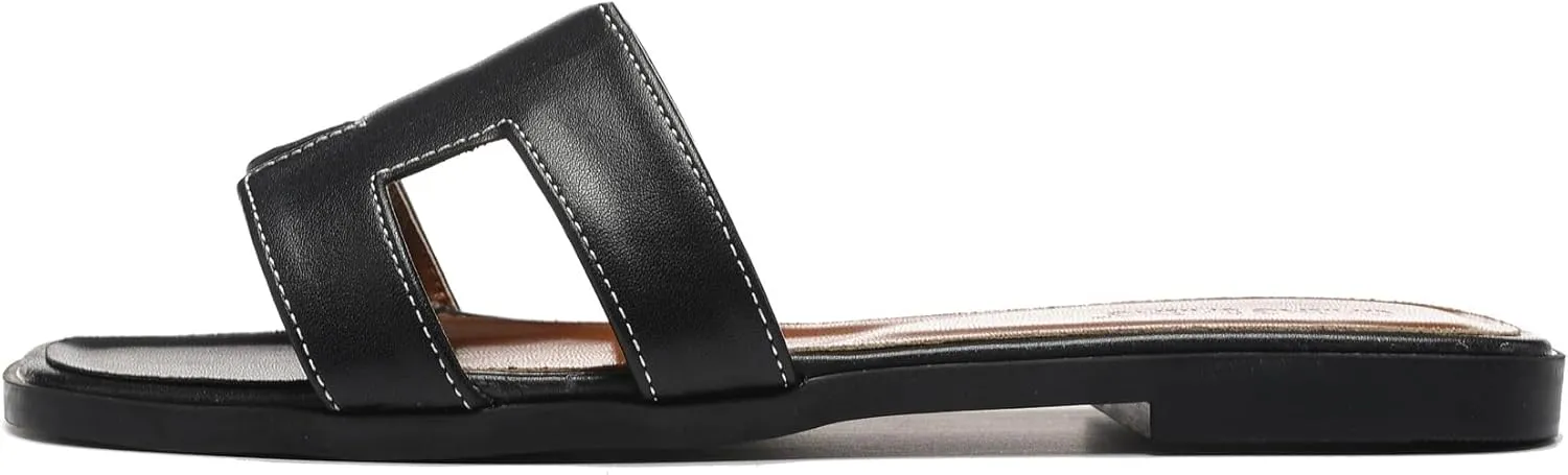 Womens Flat Sandals for Womens 2025 Summer Dressy Slippers Non Slip Comfortable Leather Slippers Cute Open Toe Shoes