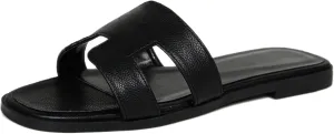 Womens Flat Sandals for Womens 2025 Summer Dressy Slippers Non Slip Comfortable Leather Slippers Cute Open Toe Shoes