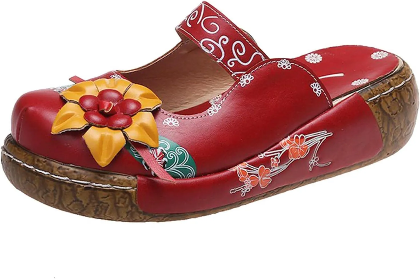 Womens Flats Closed Toe Clog Sandals Vintage Floral Pattern Slip On Comfort Shoes Handmade Style Unique Travel Casual
