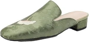 WomenS Genuine Leather Asymmetrical Embroidery Mules Pull-On Ethnic Style with Medium Square Heel Casual Wear Mules
