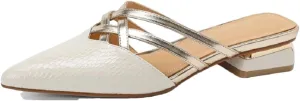 WomenS Genuine Leather Buckle Closure Pointed Toe Low Heel Unique Heel Mules for Daily Shopping and Walking
